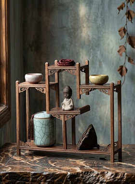 新中式鸡翅木博古架红木文玩展示架家居木制工艺品摆件实木置物架