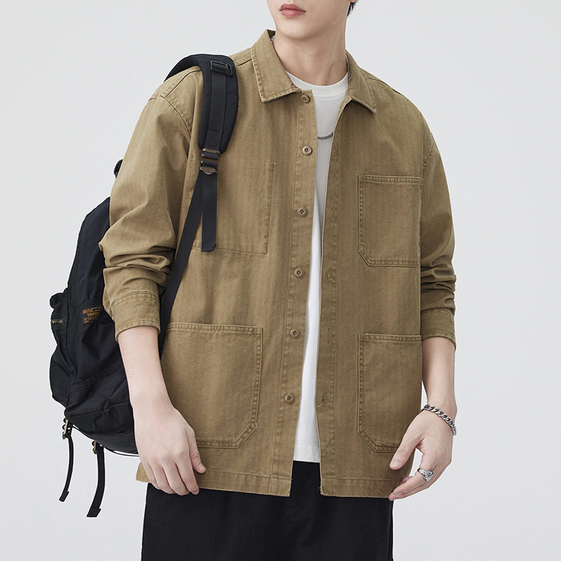 日系复古重磅纯棉夹克外套男士秋季新款宽松休闲百搭设计感上衣男,户外/登山/野营/旅行用品,户外休闲衣,淘宝优惠券,粉丝福利购,淘宝优惠卷