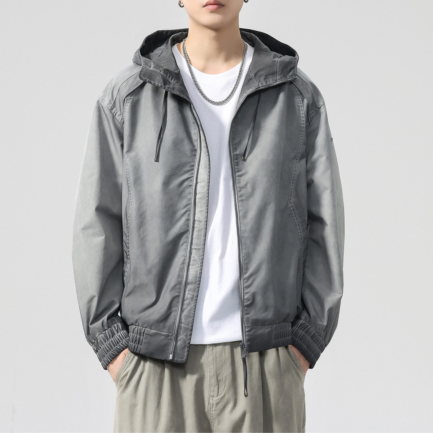 美式潮牌连帽夹克男士2025秋季新款纯色宽松户外防风长袖外套男款,户外/登山/野营/旅行用品,户外休闲衣,淘宝优惠券,粉丝福利购,淘宝优惠卷