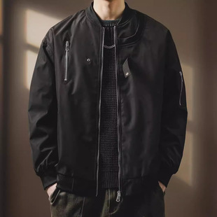 高端美式潮牌棒球服外套男士2024春秋新款设计感宽松硬汉飞行夹克