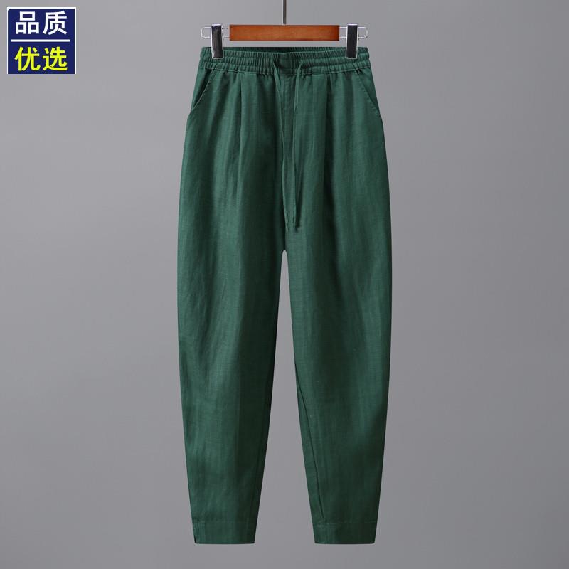 轻奢高档纯色天丝亚麻松紧系带休休闲裤