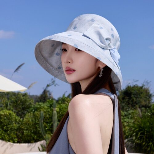 清新波点蝴蝶结渔夫帽女春夏时尚