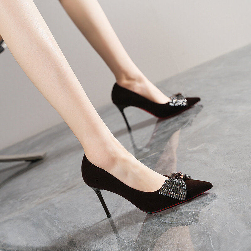 法式优雅性感水钻尖头蝴蝶结高跟鞋女2026年春季新款细跟气质单鞋,女鞋,浅口单鞋,淘宝优惠券,粉丝福利购,淘宝优惠卷