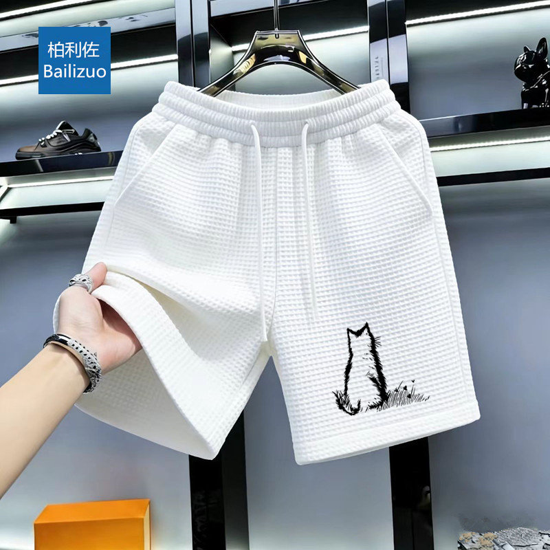 大码短裤沙滩男宽松五分裤马裤休闲运动中裤华夫格潮流裤大裤衩