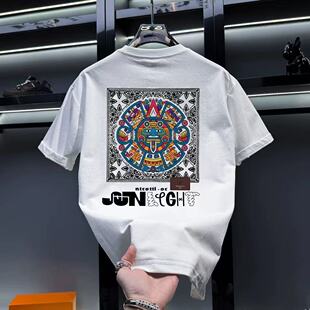 潮流百搭奥特莱斯宽松休闲五分袖 2026爆款 新款 t恤夏季 印花男短袖