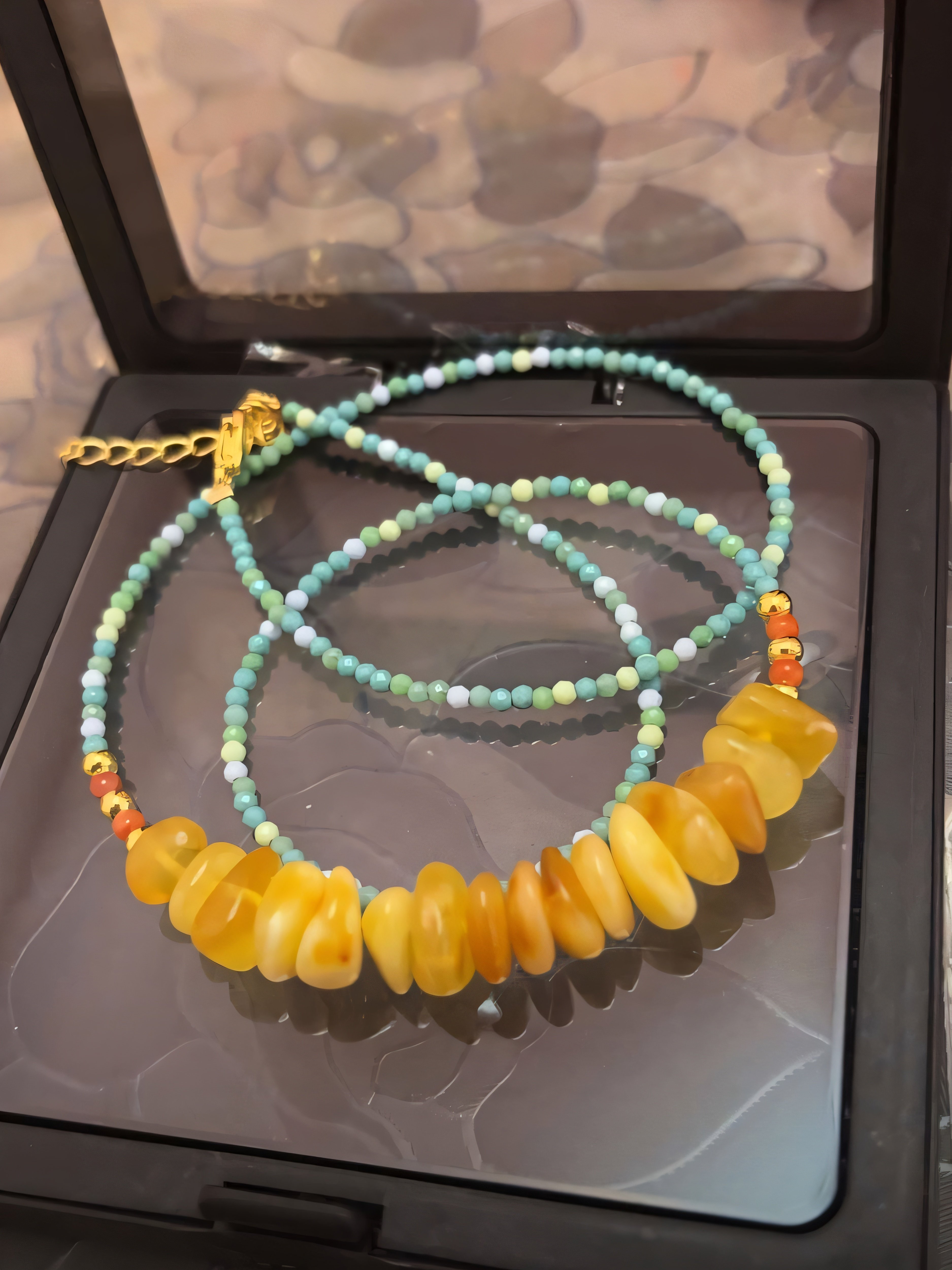 原创菱镁矿3毫米小米珠项链搭配算盘珠蜜蜡随形百搭手链锁骨链