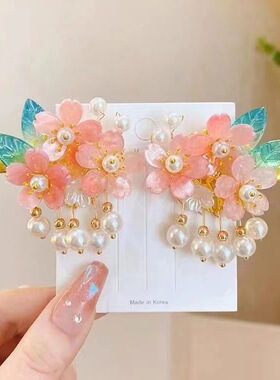 女童汉服古风珍珠流苏发夹对夹