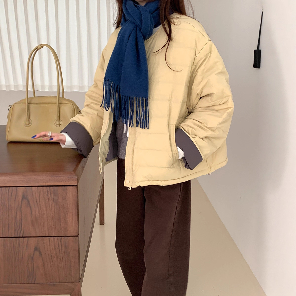 女装圆领排骨羽绒服女冬季2025新款韩版宽松百搭长袖保暖外套