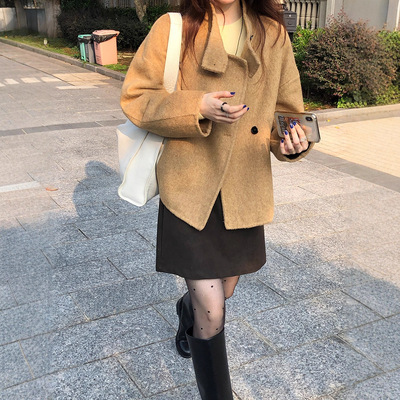 全羊毛立领双面呢外套女冬季2025新款韩系氛围感短款毛呢大衣