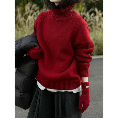 韩系慵懒风高领针织毛衣女冬季新款高级感加厚百搭上衣ss946