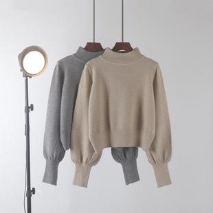 2026春秋新款打底衫灯笼袖内搭半高领毛衣针织衫女软糯短款上衣潮