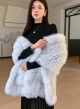 狐狸毛双面编织晚宴披肩大围脖