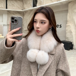 新款韩版狐狸毛围脖女冬季大毛球双面围巾磁吸扣真毛毛领子皮草