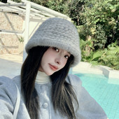 新款 水貂渔夫帽女士秋冬季 保暖貂毛编织盆帽貂皮真毛皮草帽显脸小