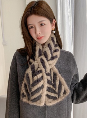 双面拼色V型保暖女水貂毛围脖