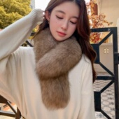 糯糯同款 狐狸毛围巾整皮韩版 保暖双面毛围脖獭兔毛内衬真毛