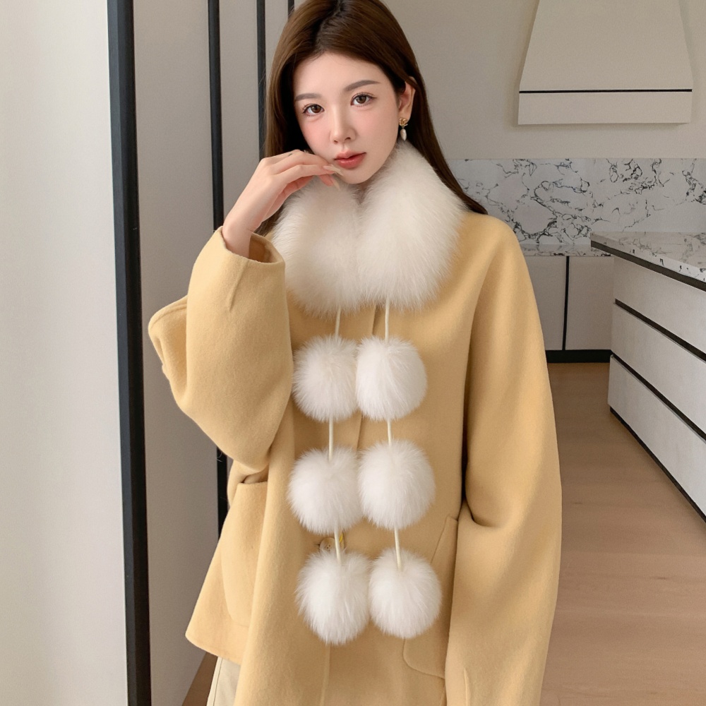 双面真狐狸毛围巾女磁铁吸扣毛球