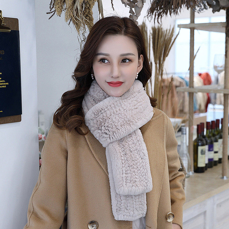 韩版长款皮草围脖女獭兔毛围巾秋冬保暖双面真毛纯色懒兔兔毛披肩