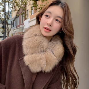 整皮双面毛狐狸毛围巾围脖女秋冬竹节反面獭兔毛领子真毛磁铁磁力