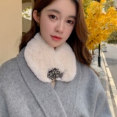獭兔毛围脖女士秋冬百搭真毛双面保暖皮草围巾水钻扣加厚毛领子新