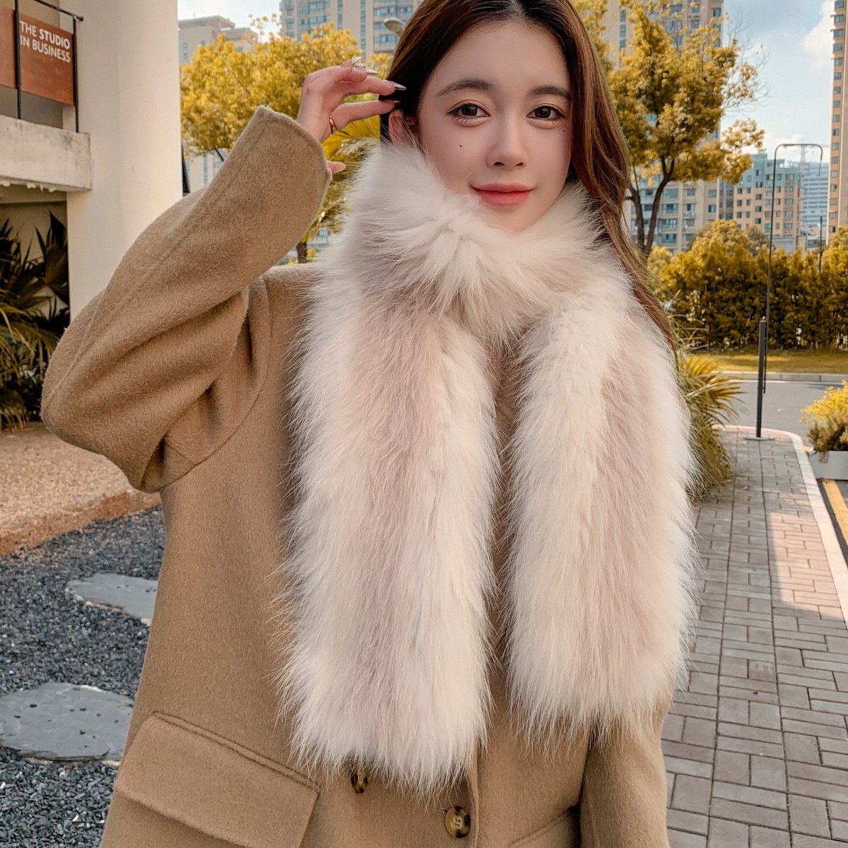 狐狸毛双面超长围巾冬季女士新款编织皮草围巾加厚保暖真毛毛围脖