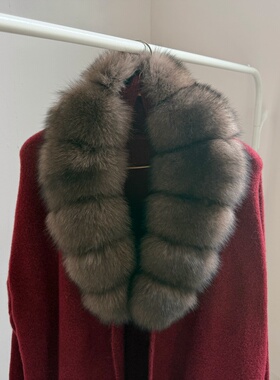 紫貂色真狐狸毛围巾女冬季皮草长款青果领毛领子真毛围脖竹节