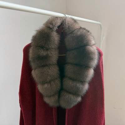 紫貂色真狐狸毛围巾青果领毛领子