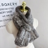 进口真獭兔毛皮草围巾韩版 编制毛毛围脖保暖双面加厚毛领 简约长款