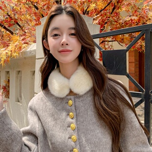 精巧水貂毛双面围脖女秋冬新款真毛貂皮吸扣围脖整貂毛领子脖套