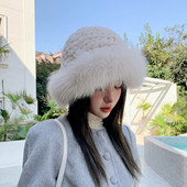 冬季 皮草帽子女獭兔毛狐狸毛护耳甜美渔夫帽保暖毛绒绒盆帽显脸小