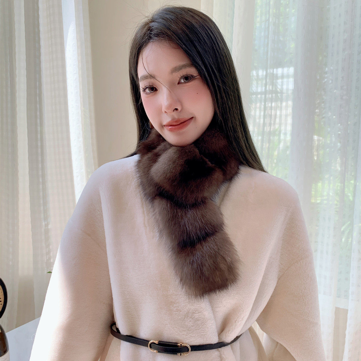 冬季夹子穿孔韩版女紫貂