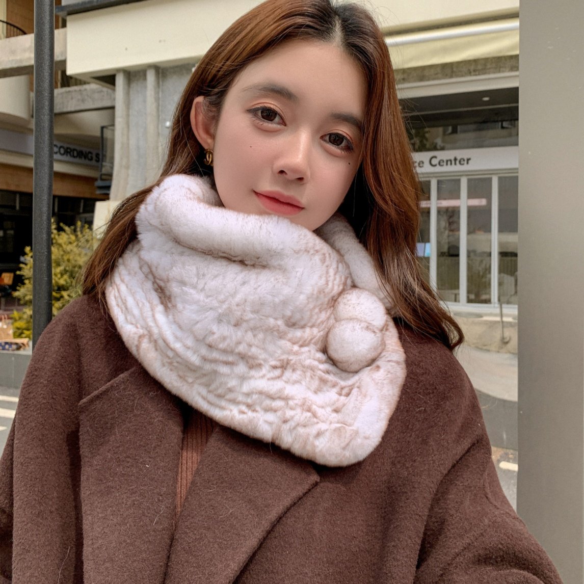 獭兔毛披肩纯色气质冬季保暖皮草围脖女毛领兔毛编织加厚脖套