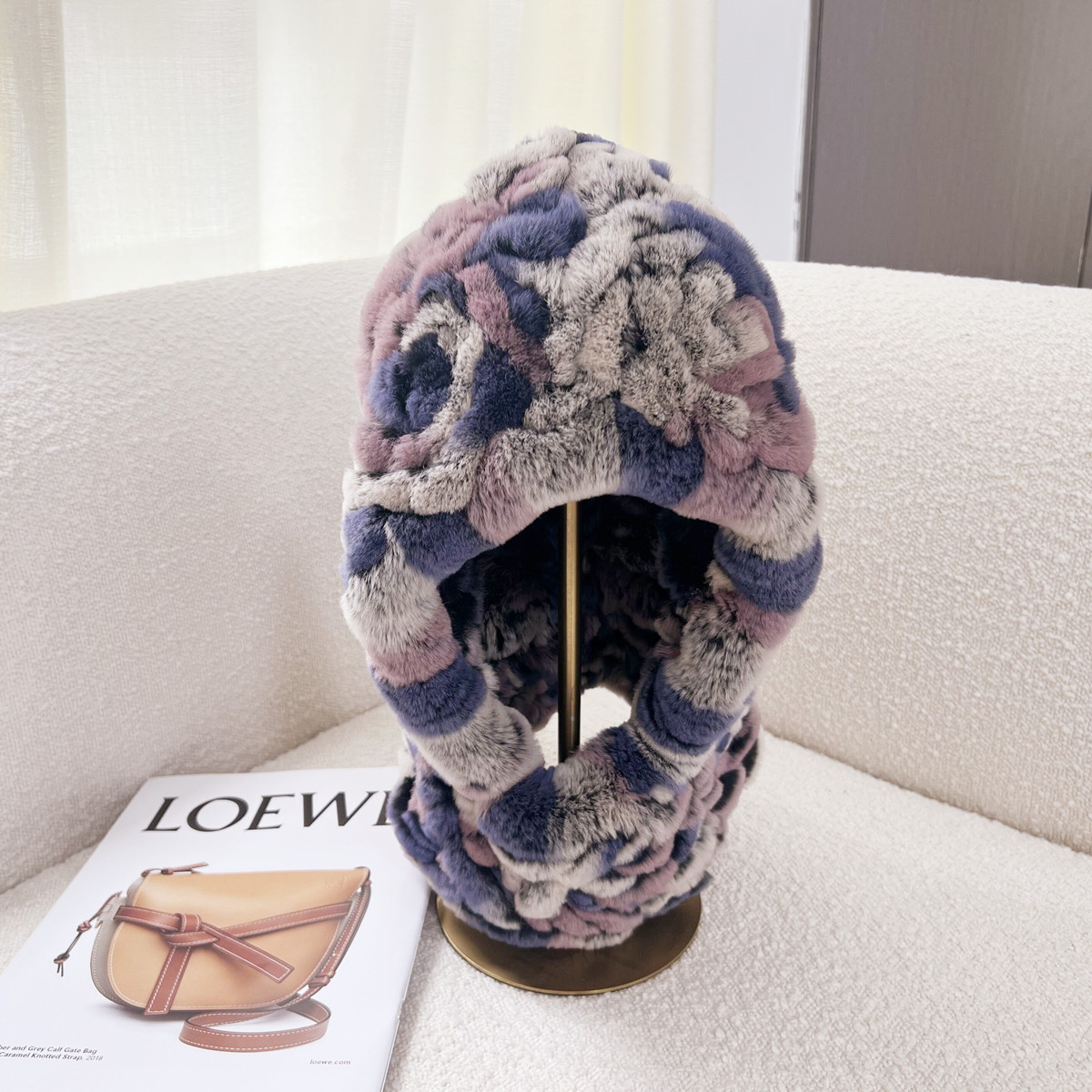 獭兔毛编织风雪帽全包型围脖帽子一体冬季保暖加厚獭兔毛围脖女帽