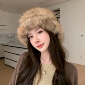 显脸小紫貂毛渔夫帽云朵帽冬季 冷帽女士双面毛毛皮草帽子保暖盆帽