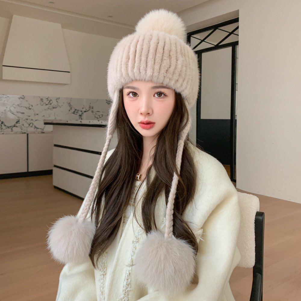 水貂毛帽子显脸小毛球帽真貂毛帽