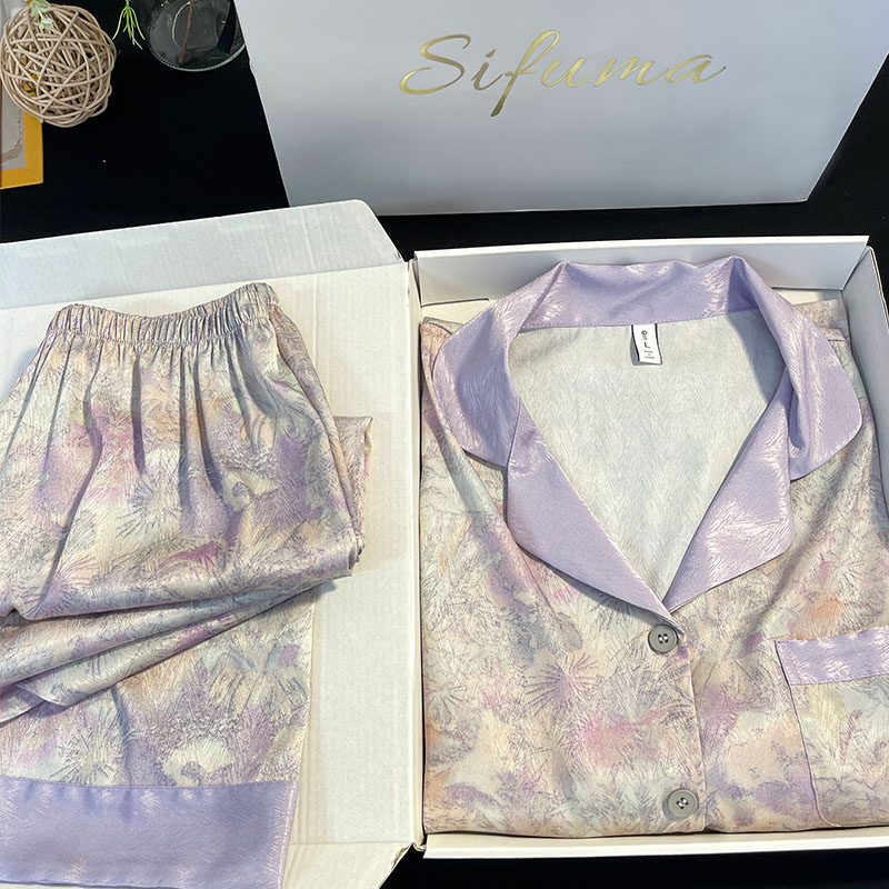 斯服玛冰丝睡衣女款2025新款春秋长袖轻奢高级感夏季家居服水墨画