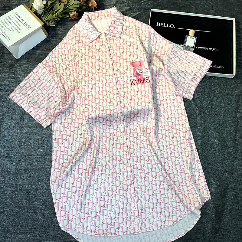 斯服玛睡裙睡衣女款2024新款春款冰丝短袖卡通粉色家居服夏礼盒装