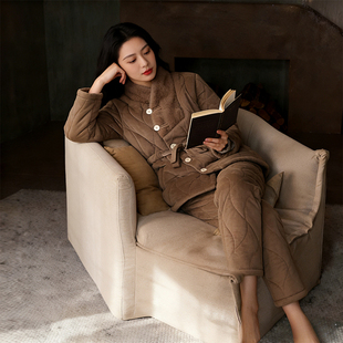 斯服玛睡衣女冬季 三层夹棉袄加厚流星线条高级感气质家居服可外穿