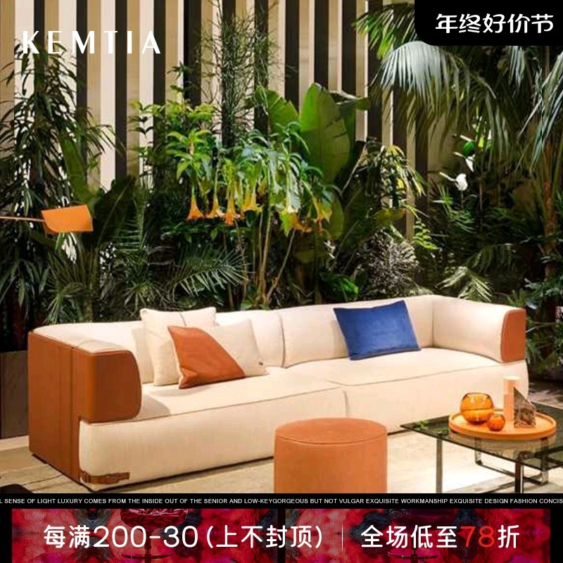 意式轻奢沙发客厅双人三人真皮沙发组合别墅大户型轻奢布艺沙发_虎窝淘