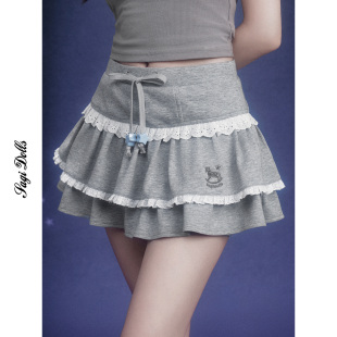 SagiDolls少女斗志显高裙裤 甜美可爱木马刺绣灰色蛋糕裙百搭马年