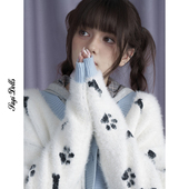 SagiDolls少女斗志 保暖甜酷奶乖 小狗脚印骨头仿貂绒外套毛衣开衫