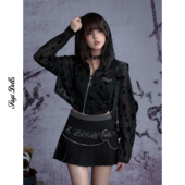 SagiDolls少女斗志 千禧酷辣带帽黑色星星透气罩衫 防晒卫衣外套帅