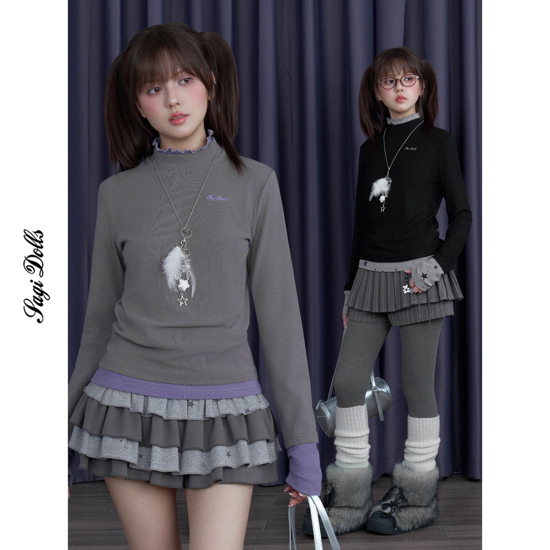 SagiDolls少女斗志 百搭遮腹!甜酷显瘦高领假两件打底T恤宽松双色,女装/女士精品,T恤,淘宝优惠券,粉丝福利购,淘宝优惠卷