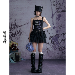 SagiDolls少女斗志可帅可甜 黑色小恶魔涂鸦印花纱裙连衣裙音乐节