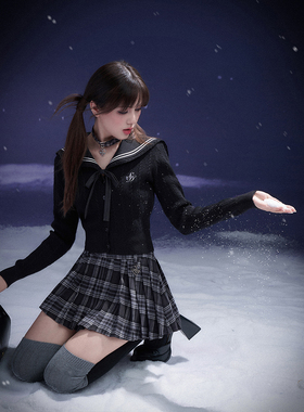 SagiDolls少女斗志 #月夜#黑色水手领假两件针织麻花毛衣开衫甜酷