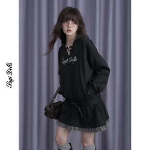 SagiDolls少女斗志不挑身材 甜酷街头休闲带帽宽松卫衣连衣裙显瘦