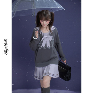 SagiDolls少女斗志 氧气感灰紫学院风水手领假两件连衣裙 路小雨
