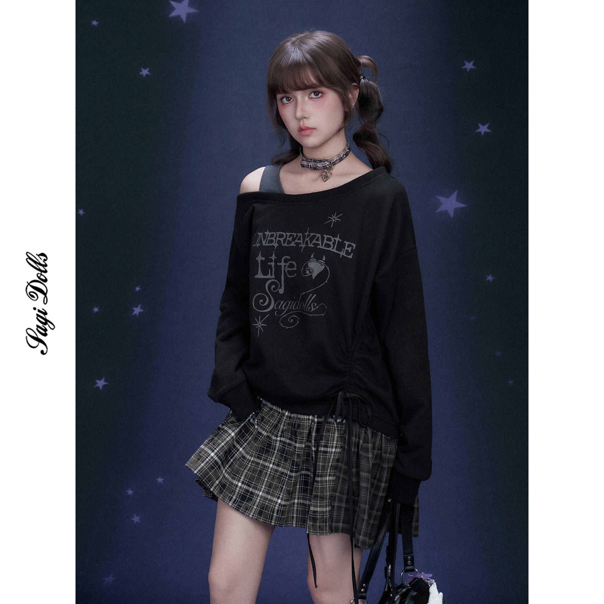 SagiDolls少女斗志不挑身材!#课间铃声#暗黑涂鸦卫衣假两件连衣裙