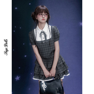 甜美宽松学院风灰格蛋糕连衣裙显瘦春 SagiDolls少女斗志不挑身材