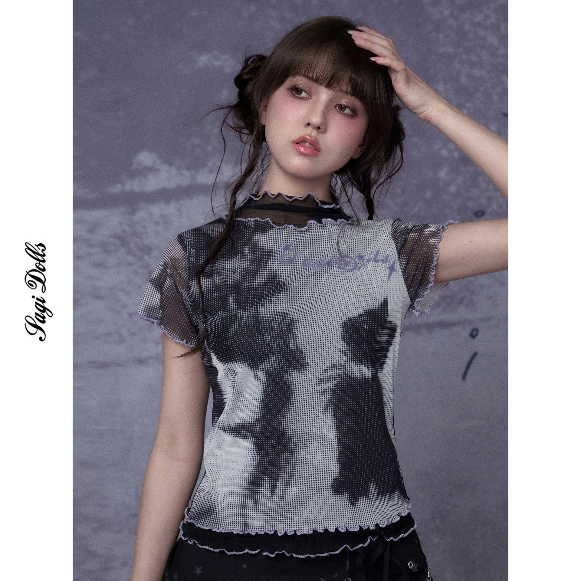 SagiDolls少女斗志设计感复古千金猫双层网纱T恤上衣百搭甜酷辣妹